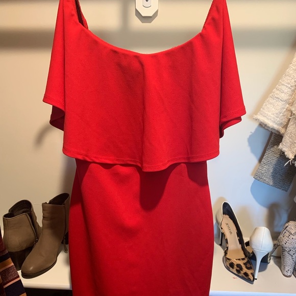 Red Off The Shoulder Ruffle Dress Small - Picture 1 of 2